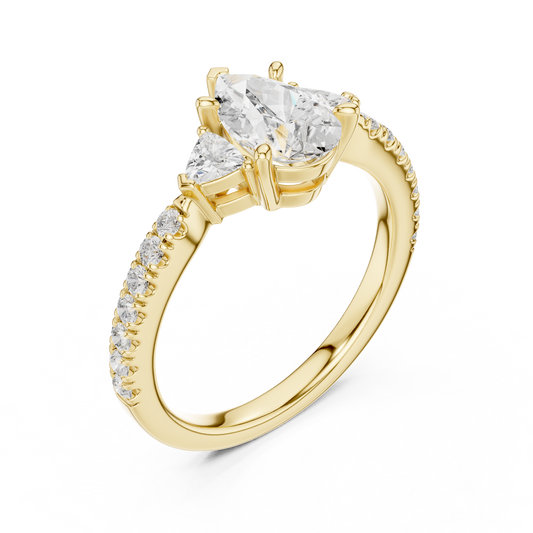 1.96ctw Pear Shaped Diamond Three-Stone Engagement Ring in Yellow Gold