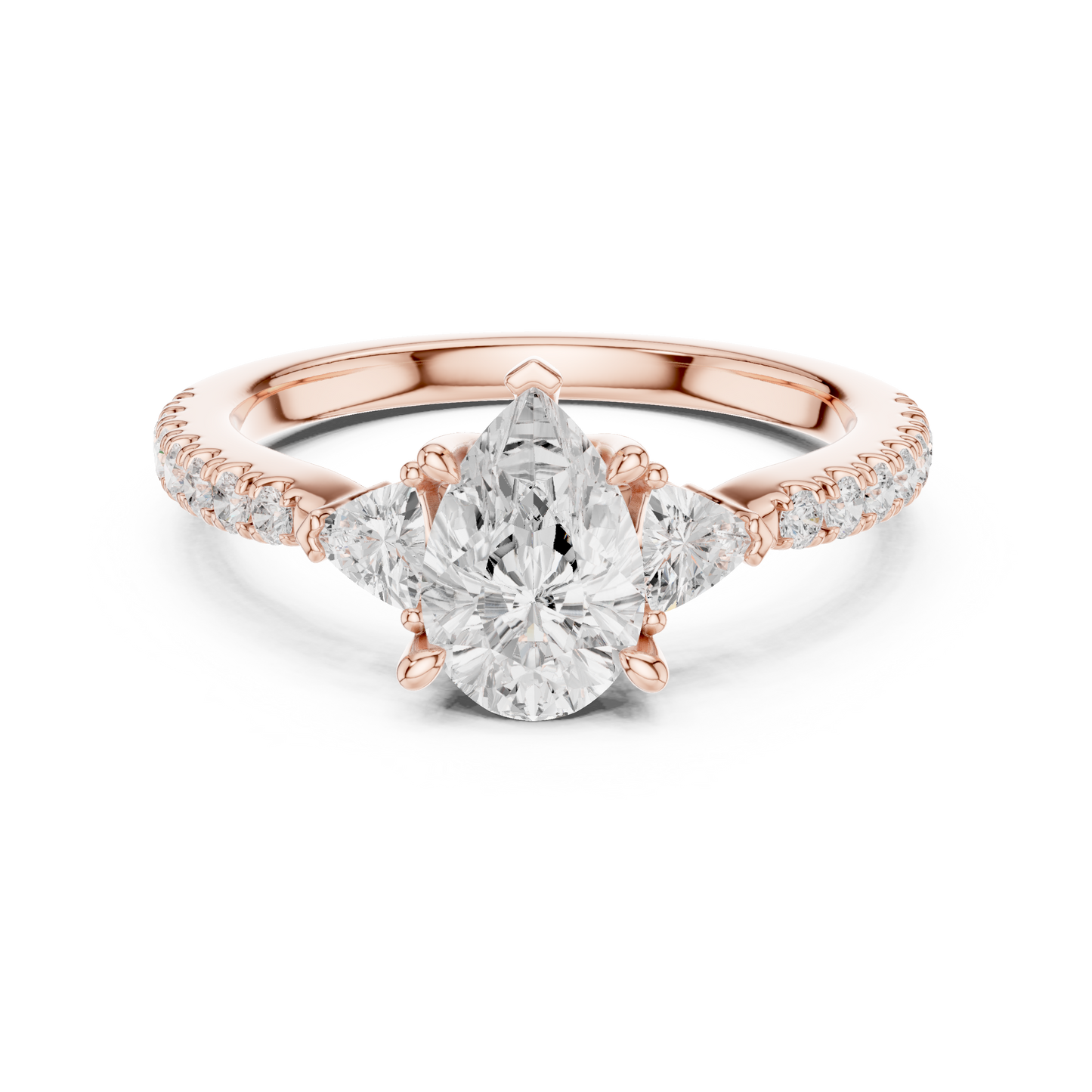 1.96ctw Pear Shaped Diamond Three-Stone Engagement Ring in Yellow Gold