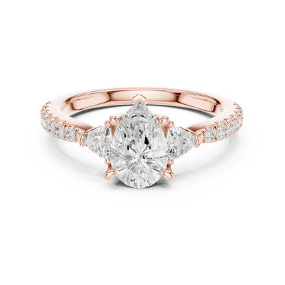 1.96ctw Pear Shaped Diamond Three-Stone Engagement Ring in Yellow Gold