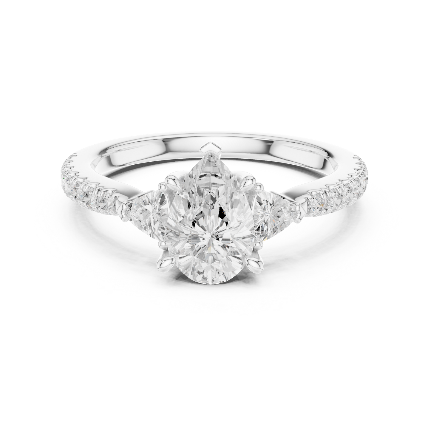 1.96ctw Pear Shaped Diamond Three-Stone Engagement Ring in Yellow Gold