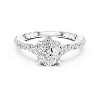 1.96ctw Pear Shaped Diamond Three-Stone Engagement Ring in Yellow Gold