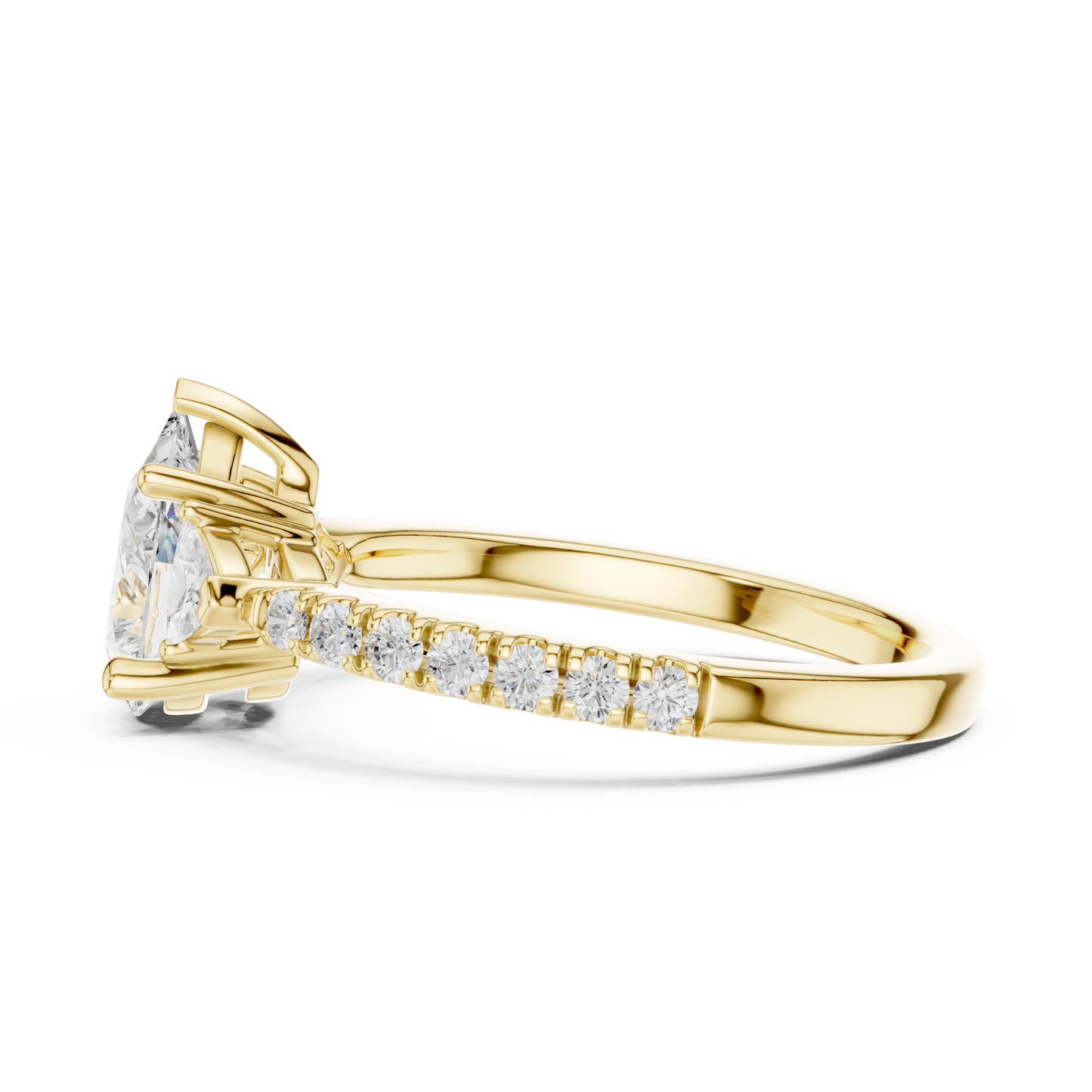 1.96ctw Pear Shaped Diamond Three-Stone Engagement Ring in Yellow Gold