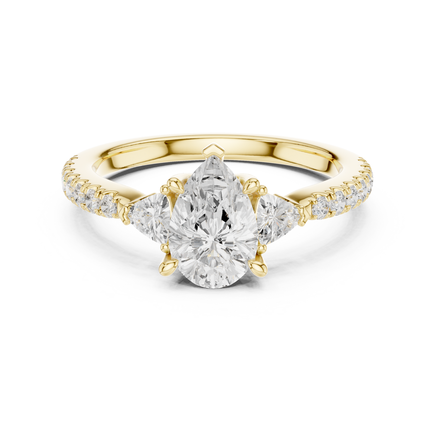 1.96ctw Pear Shaped Diamond Three-Stone Engagement Ring in Yellow Gold