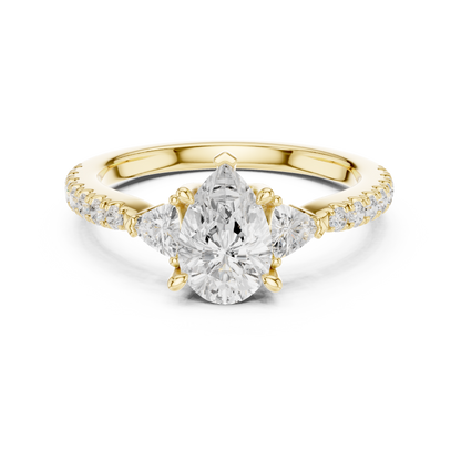 1.96ctw Pear Shaped Diamond Three-Stone Engagement Ring in Yellow Gold