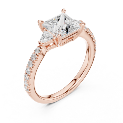 1.96ctw Princess Shaped Diamond Three-Stone Engagement Ring in Yellow Gold