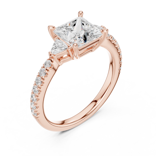 1.96ctw Princess Shaped Diamond Three-Stone Engagement Ring in Yellow Gold