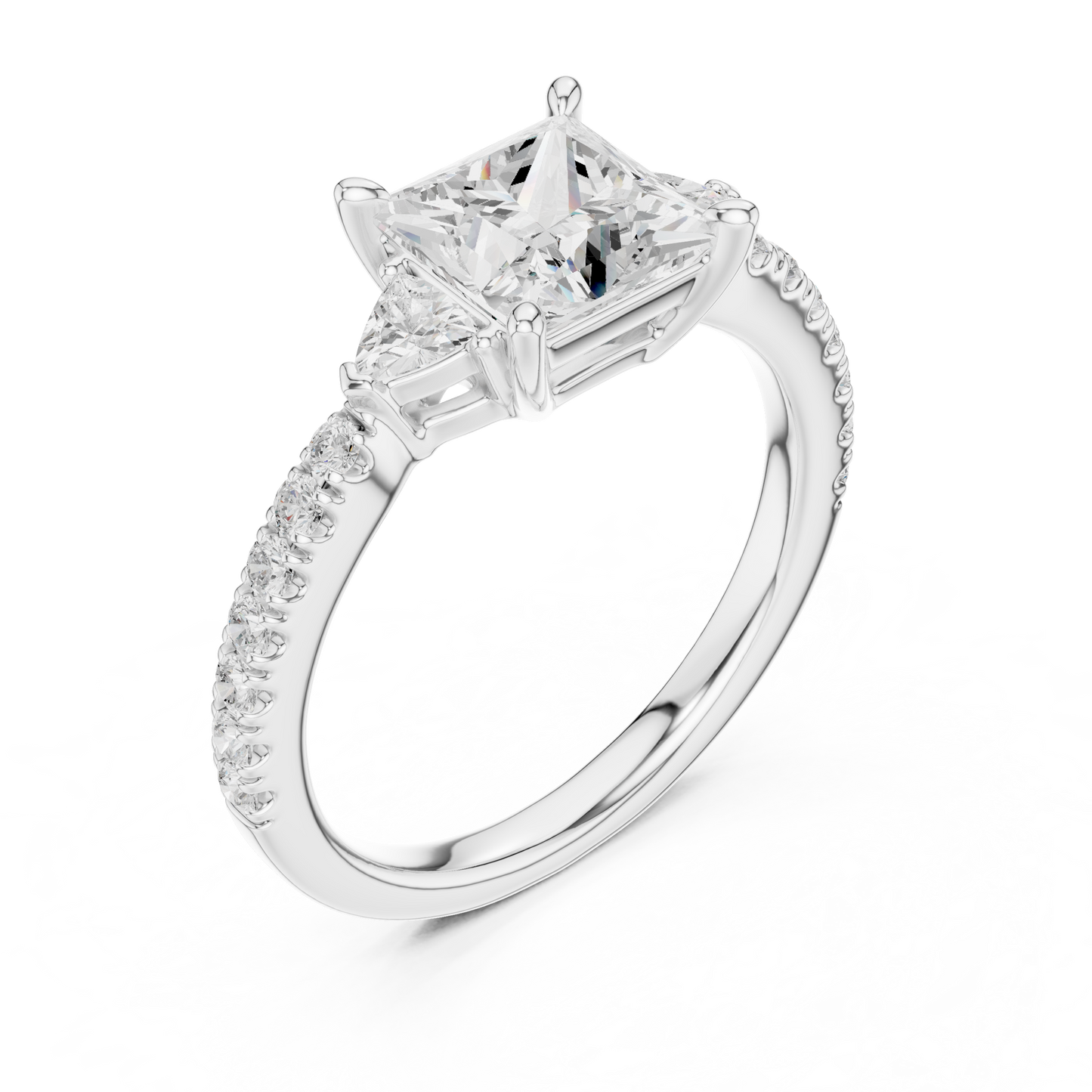 1.96ctw Princess Shaped Diamond Three-Stone Engagement Ring in Yellow Gold