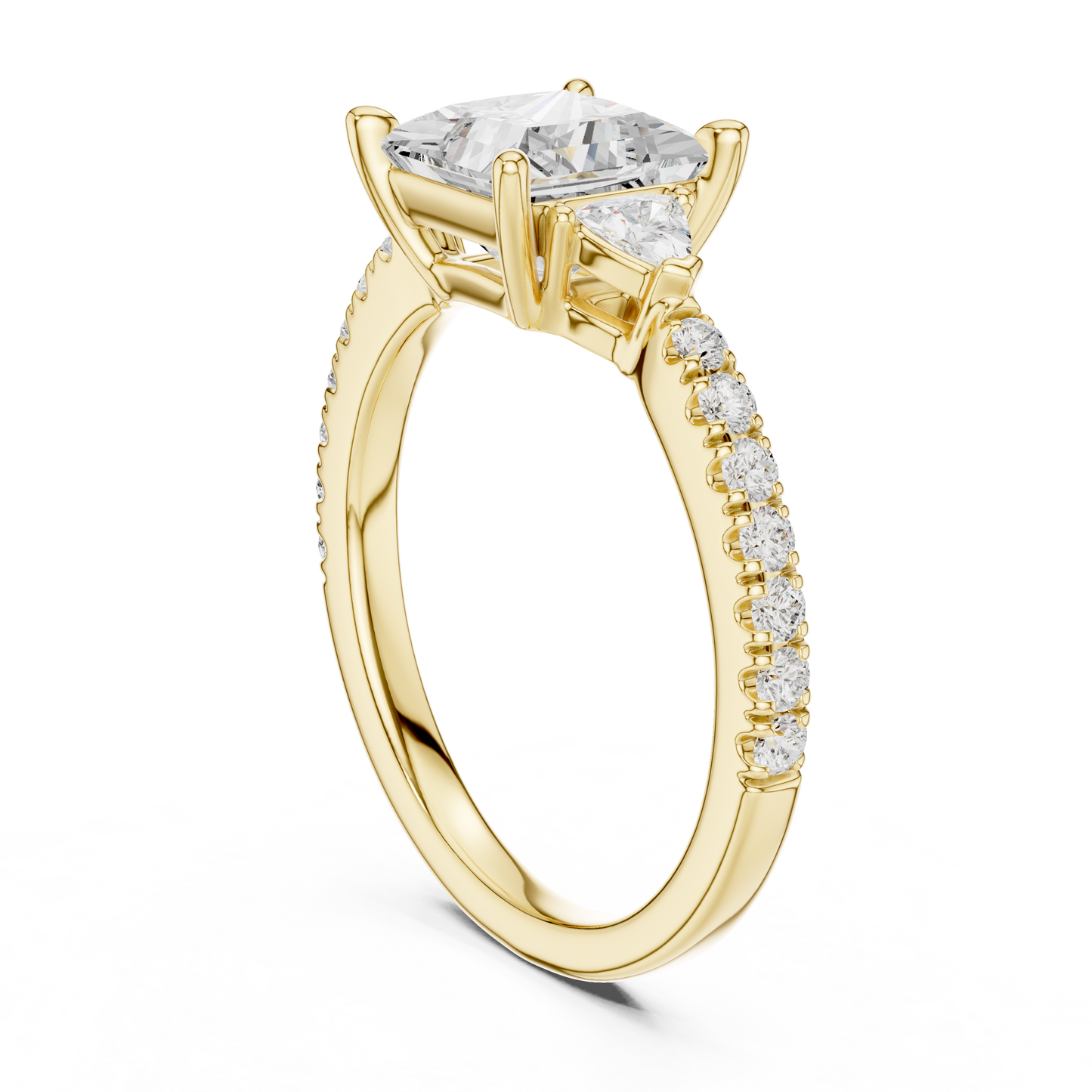 1.96ctw Princess Shaped Diamond Three-Stone Engagement Ring in Yellow Gold
