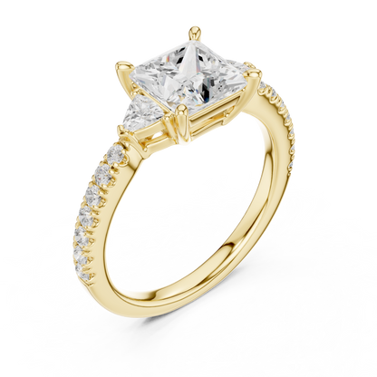 1.96ctw Princess Shaped Diamond Three-Stone Engagement Ring in Yellow Gold