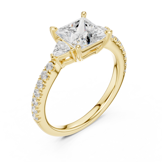 1.96ctw Princess Shaped Diamond Three-Stone Engagement Ring in Yellow Gold