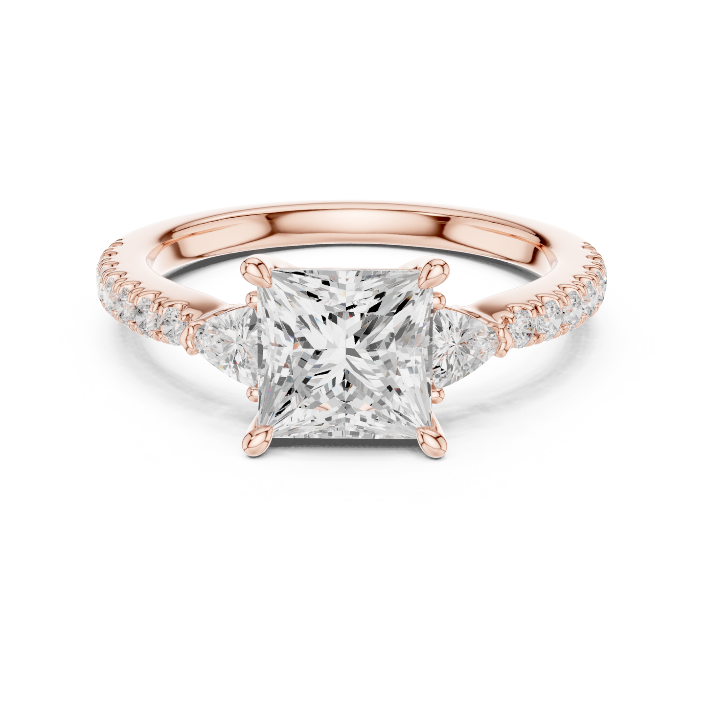 1.96ctw Princess Shaped Diamond Three-Stone Engagement Ring in Yellow Gold