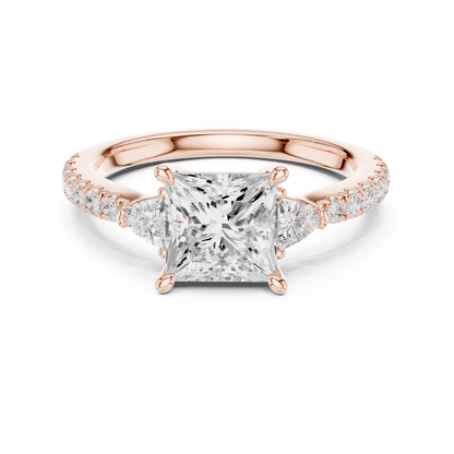 1.96ctw Princess Shaped Diamond Three-Stone Engagement Ring in Yellow Gold