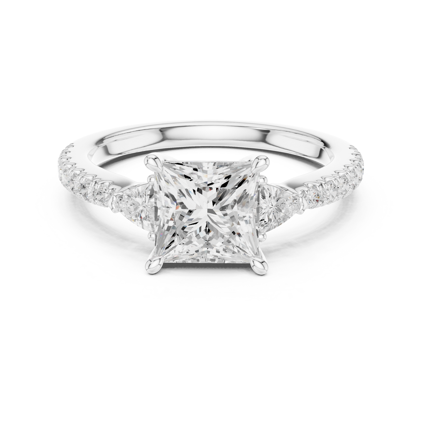 1.96ctw Princess Shaped Diamond Three-Stone Engagement Ring in Yellow Gold