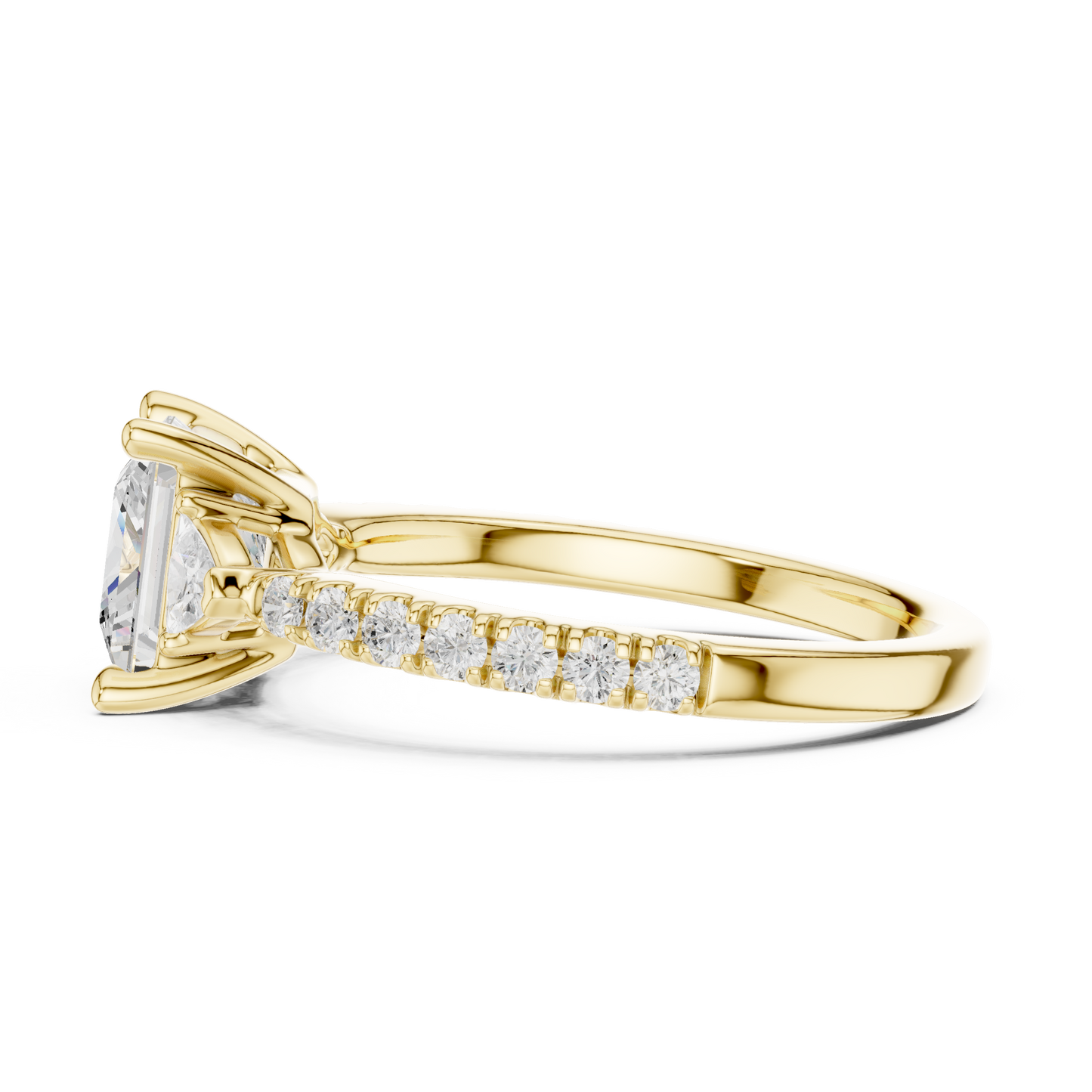 1.96ctw Princess Shaped Diamond Three-Stone Engagement Ring in Yellow Gold