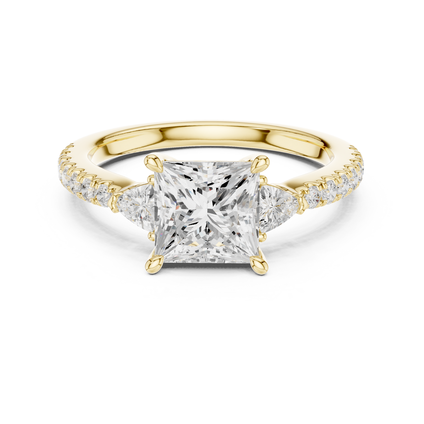 1.96ctw Princess Shaped Diamond Three-Stone Engagement Ring in Yellow Gold