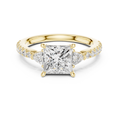 1.96ctw Princess Shaped Diamond Three-Stone Engagement Ring in Yellow Gold