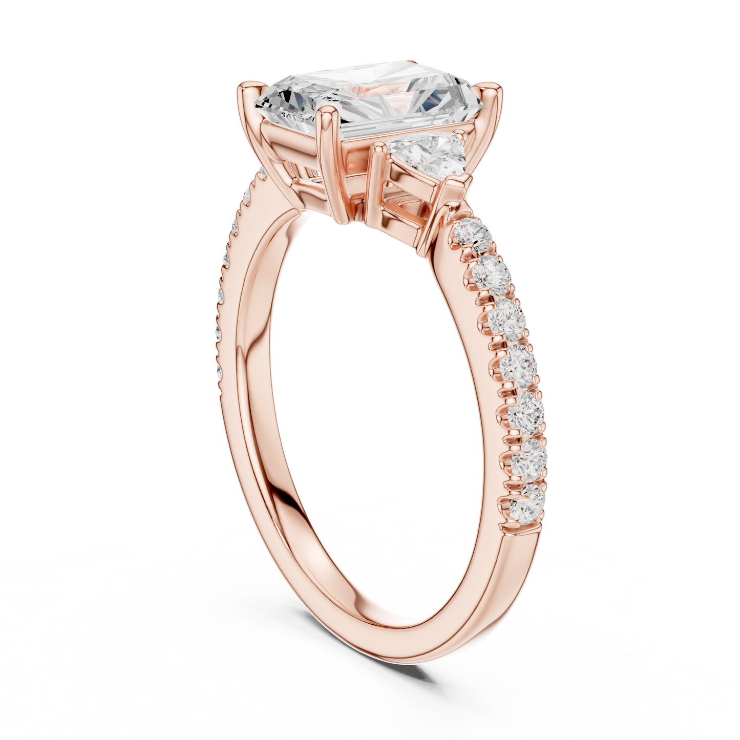 1.96ctw Radiant Shaped Diamond Three-Stone Engagement Ring in Yellow Gold