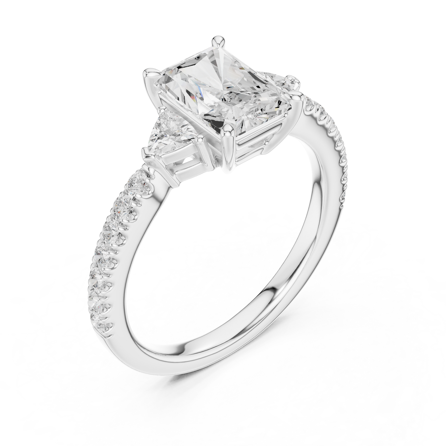 1.96ctw Radiant Shaped Diamond Three-Stone Engagement Ring in Yellow Gold