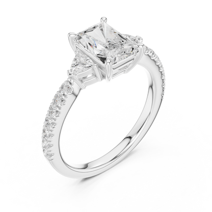 1.96ctw Radiant Shaped Diamond Three-Stone Engagement Ring in Yellow Gold