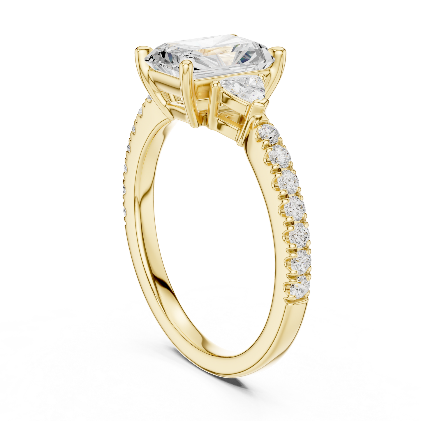 1.96ctw Radiant Shaped Diamond Three-Stone Engagement Ring in Yellow Gold