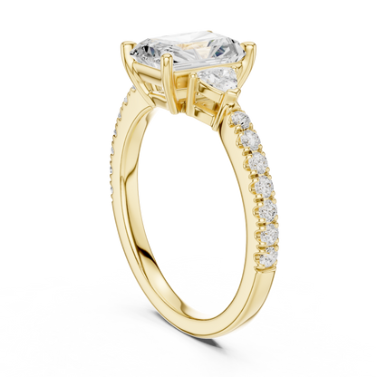 1.96ctw Radiant Shaped Diamond Three-Stone Engagement Ring in Yellow Gold