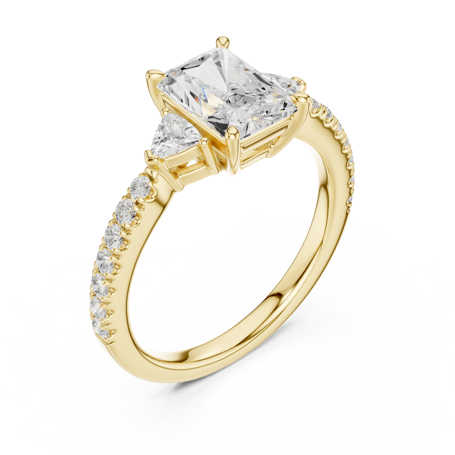 1.96ctw Radiant Shaped Diamond Three-Stone Engagement Ring in Yellow Gold