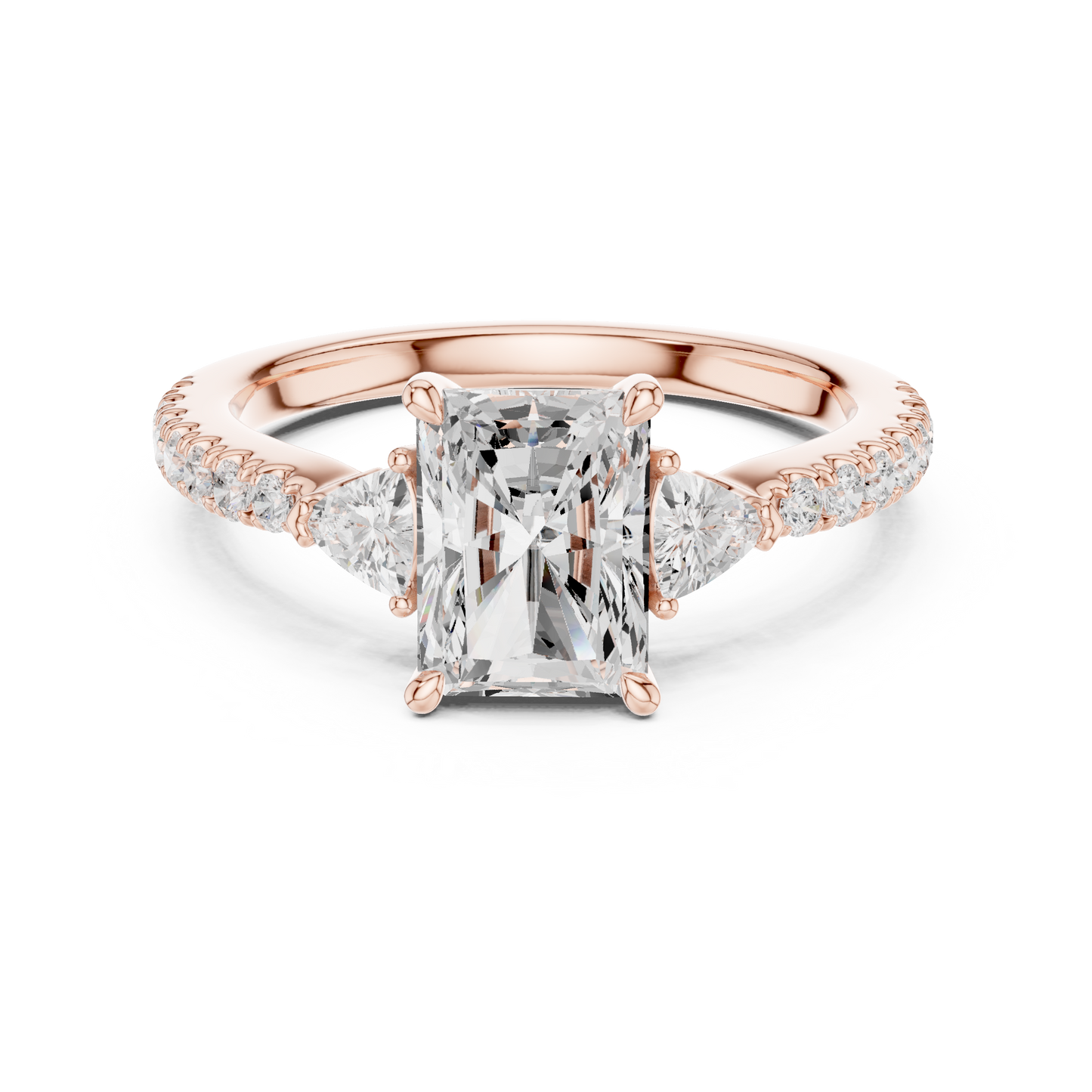 1.96ctw Radiant Shaped Diamond Three-Stone Engagement Ring in Yellow Gold