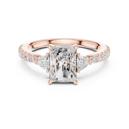 1.96ctw Radiant Shaped Diamond Three-Stone Engagement Ring in Yellow Gold