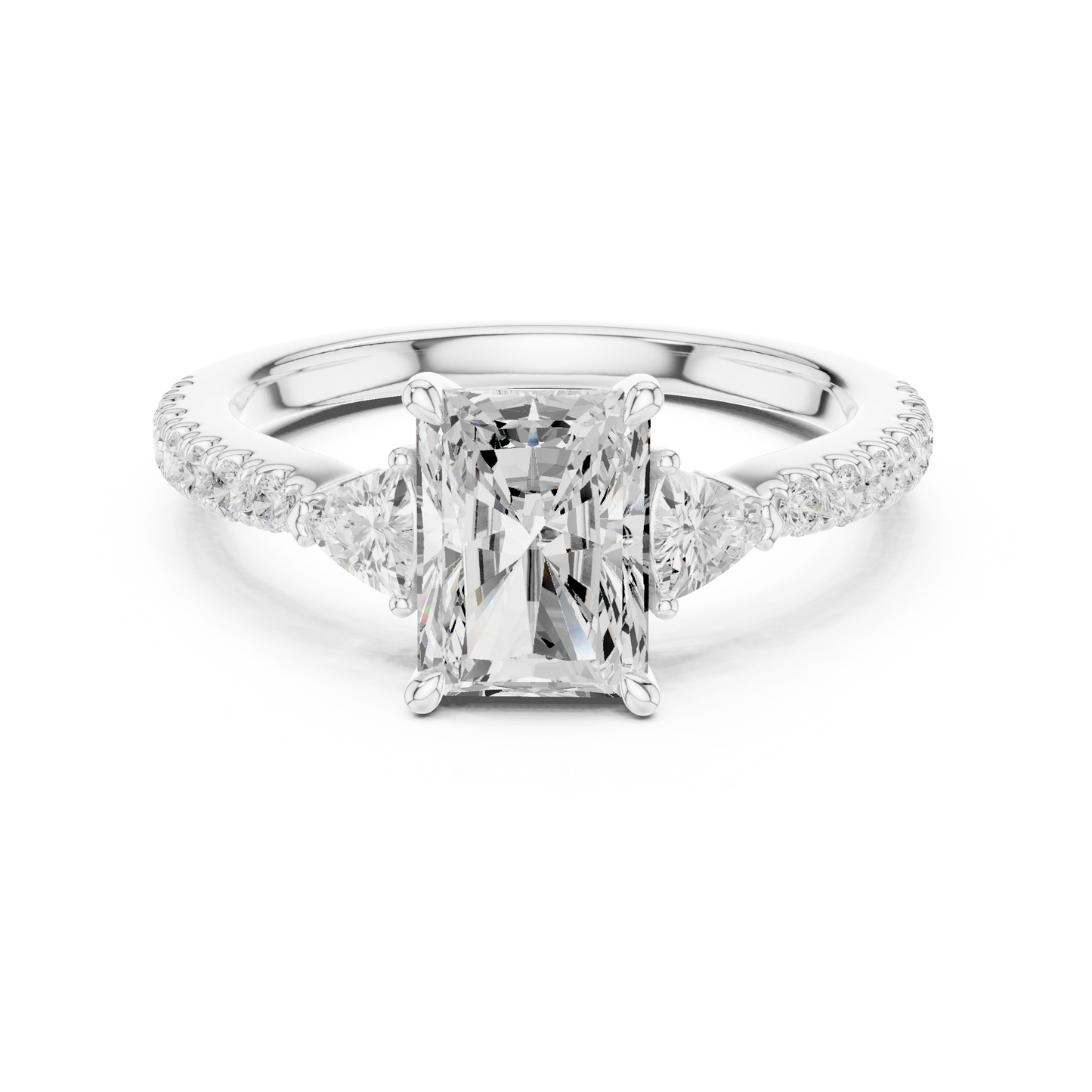 1.96ctw Radiant Shaped Diamond Three-Stone Engagement Ring in Yellow Gold