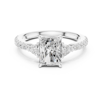 1.96ctw Radiant Shaped Diamond Three-Stone Engagement Ring in Yellow Gold