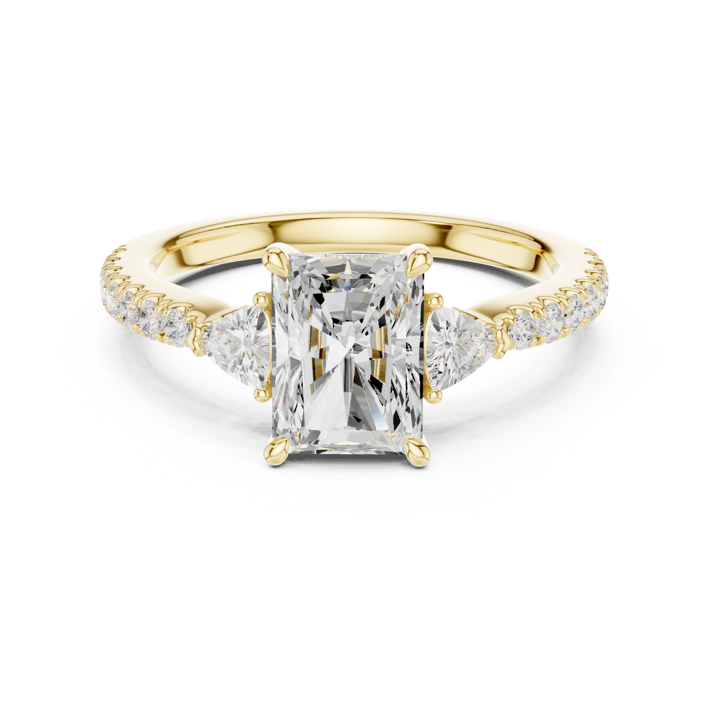 1.96ctw Radiant Shaped Diamond Three-Stone Engagement Ring in Yellow Gold