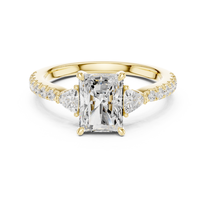 1.96ctw Radiant Shaped Diamond Three-Stone Engagement Ring in Yellow Gold