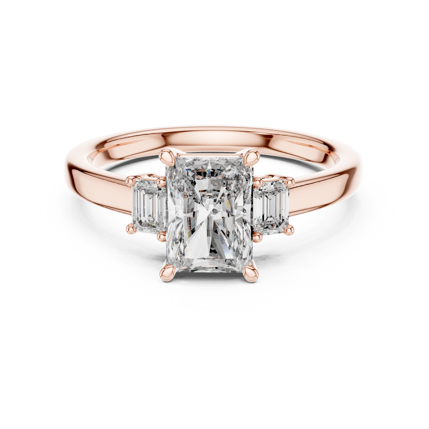1.07CTW Radiant Cut Three-Stone Diamond Ring with Emerald Cut Side Accents