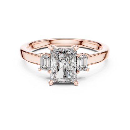 1.07CTW Radiant Cut Three-Stone Diamond Ring with Emerald Cut Side Accents