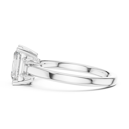 1.07CTW Radiant Cut Three-Stone Diamond Ring with Emerald Cut Side Accents