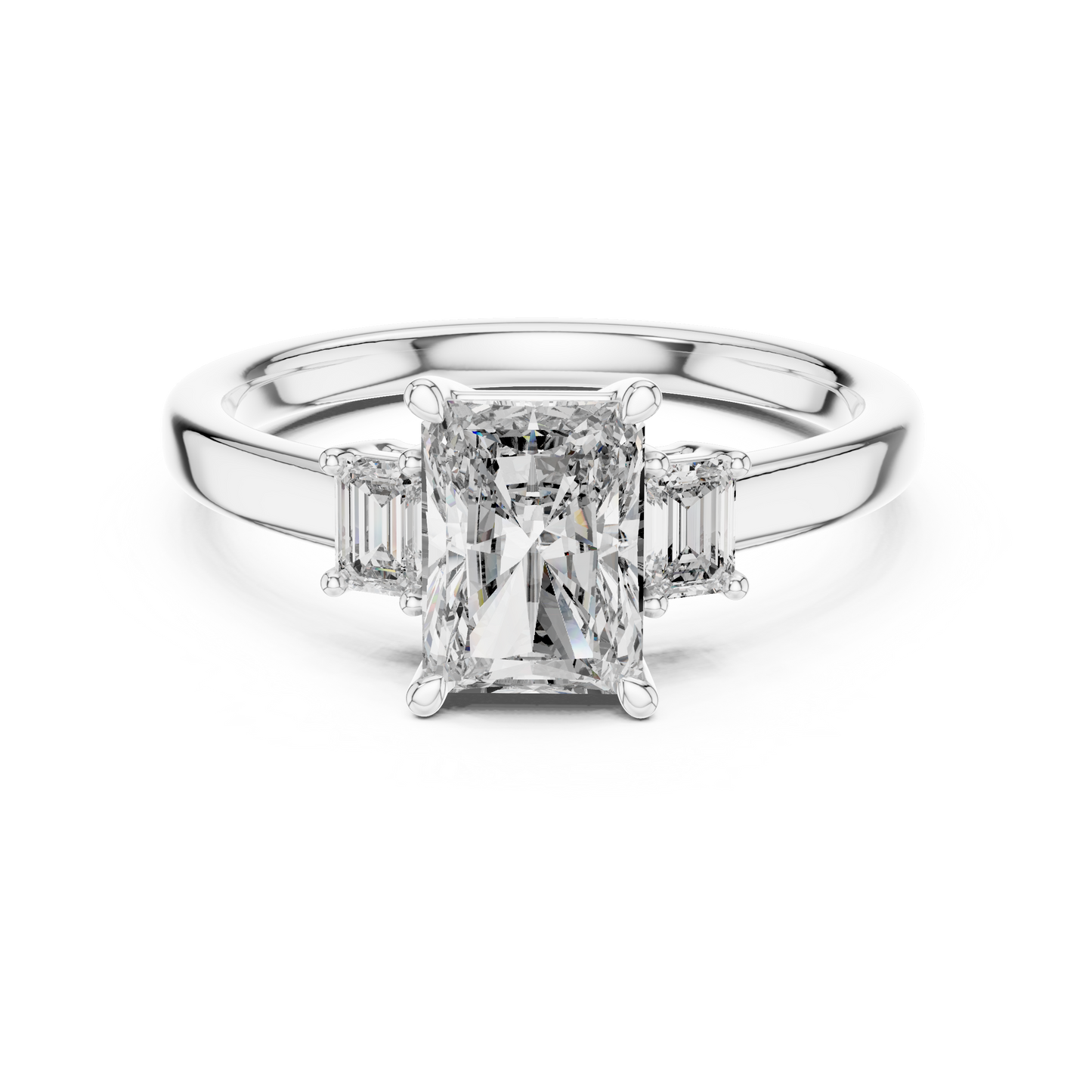 1.07CTW Radiant Cut Three-Stone Diamond Ring with Emerald Cut Side Accents
