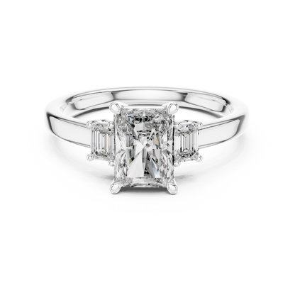 1.07CTW Radiant Cut Three-Stone Diamond Ring with Emerald Cut Side Accents
