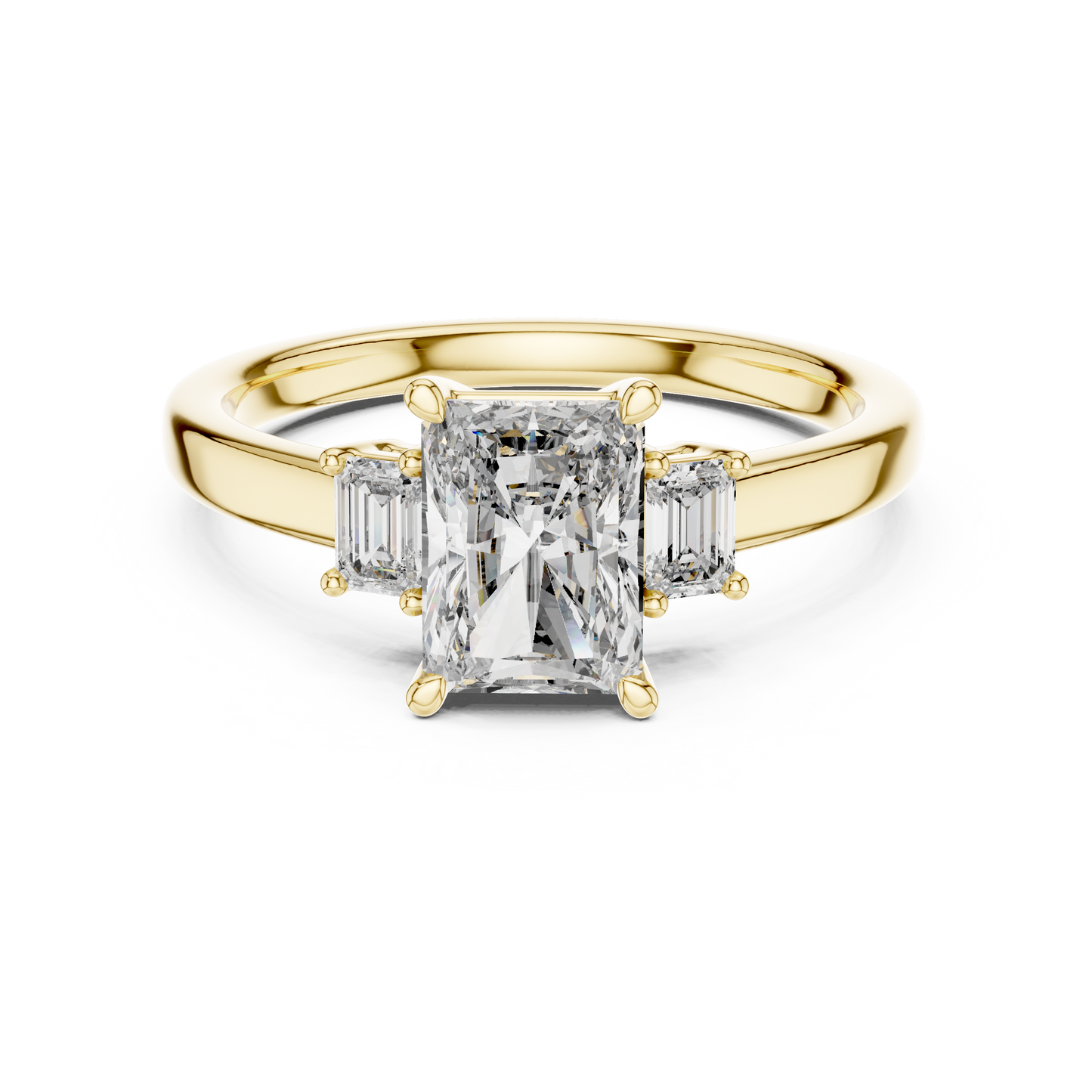 1.07CTW Radiant Cut Three-Stone Diamond Ring with Emerald Cut Side Accents