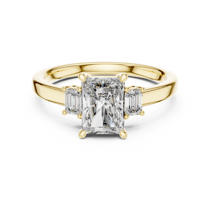 1.07CTW Radiant Cut Three-Stone Diamond Ring with Emerald Cut Side Accents