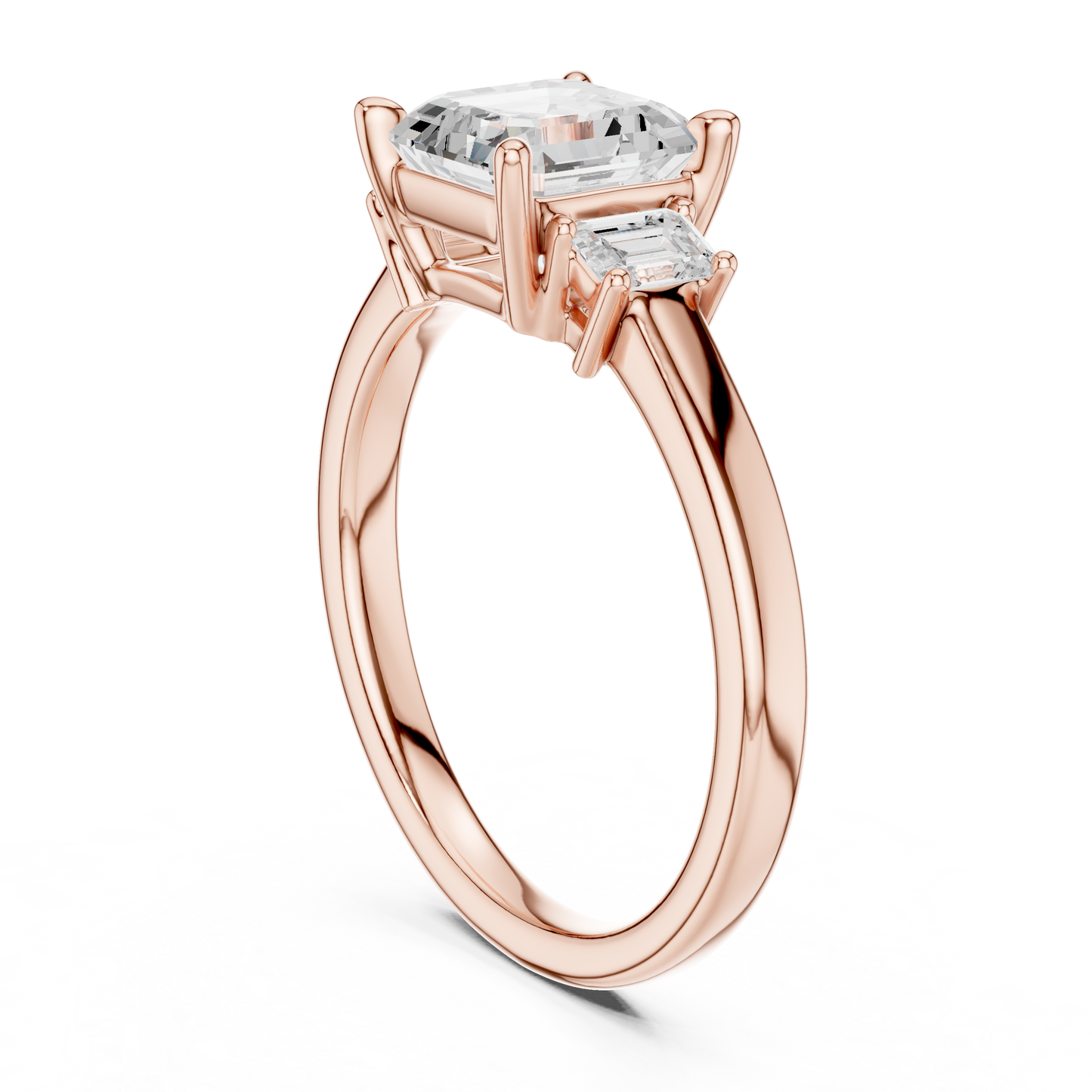 1.70ctw Asscher & Emerald Shaped Diamond Three-Stone Engagement Ring in Yellow Gold