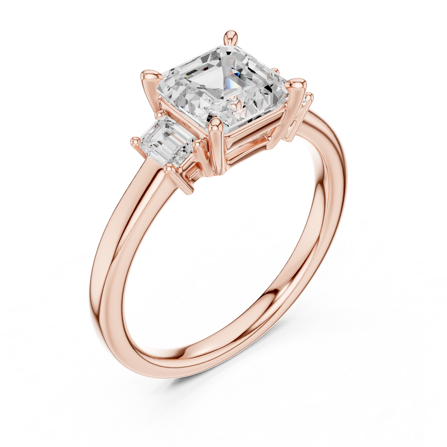 1.70ctw Asscher & Emerald Shaped Diamond Three-Stone Engagement Ring in Yellow Gold