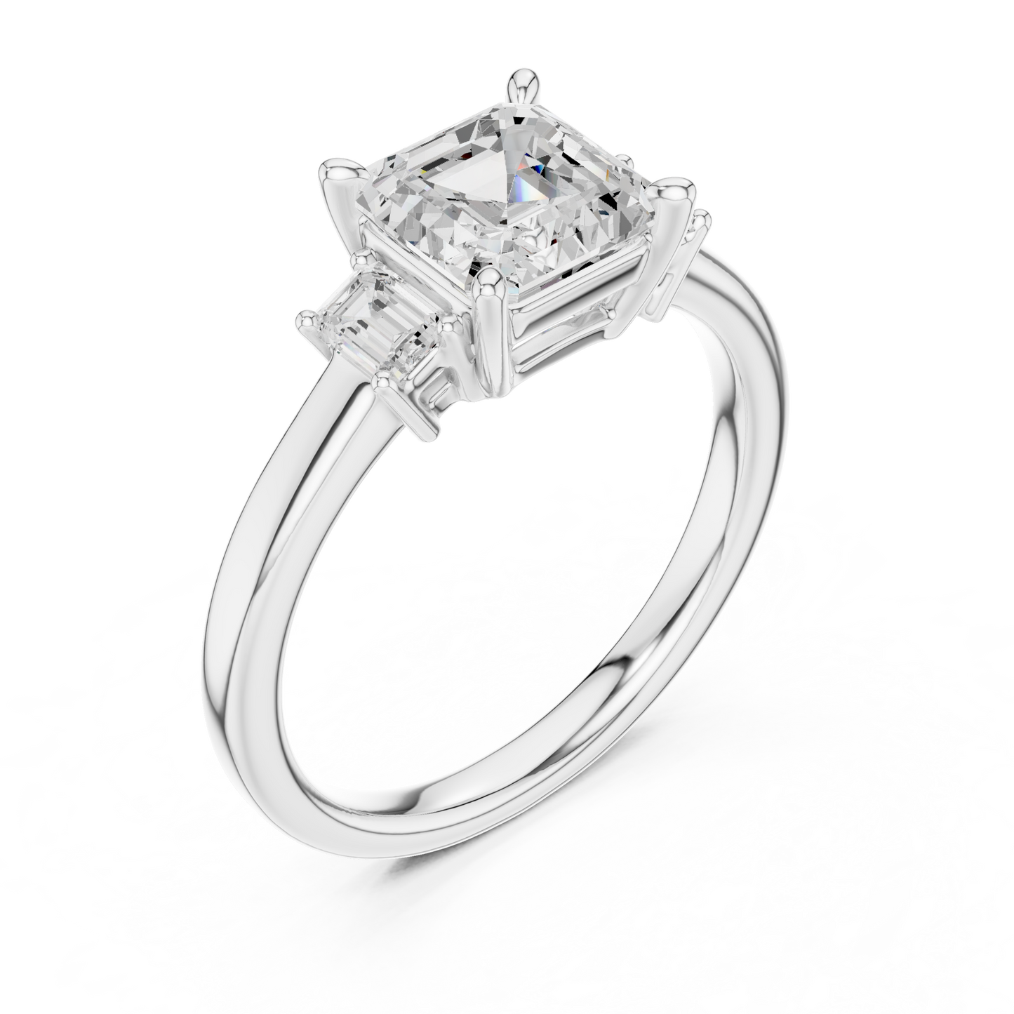 1.70ctw Asscher & Emerald Shaped Diamond Three-Stone Engagement Ring in Yellow Gold