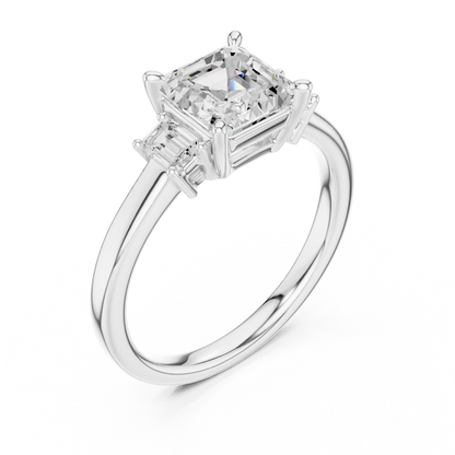 1.70ctw Asscher & Emerald Shaped Diamond Three-Stone Engagement Ring in Yellow Gold