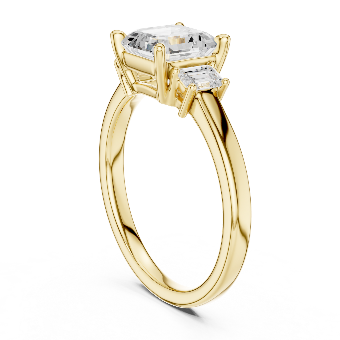 1.70ctw Asscher & Emerald Shaped Diamond Three-Stone Engagement Ring in Yellow Gold