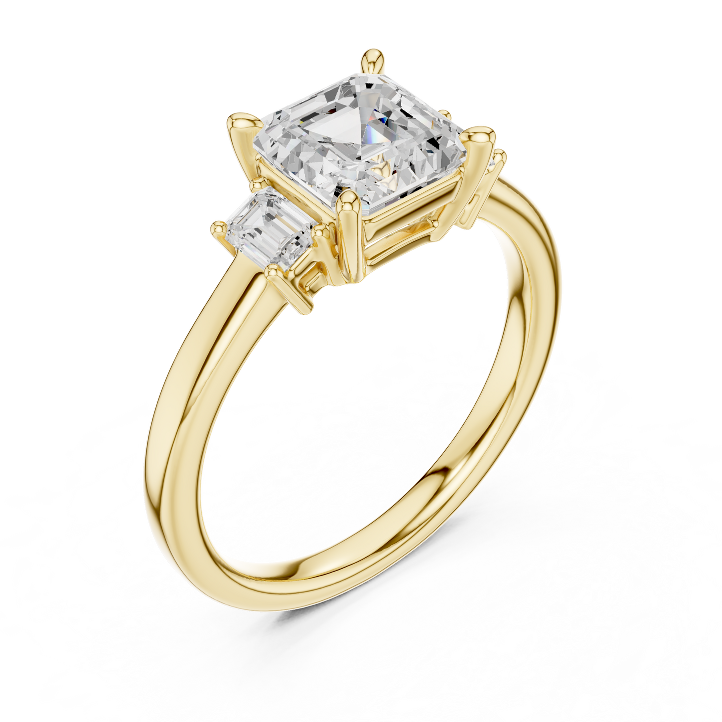 1.70ctw Asscher & Emerald Shaped Diamond Three-Stone Engagement Ring in Yellow Gold