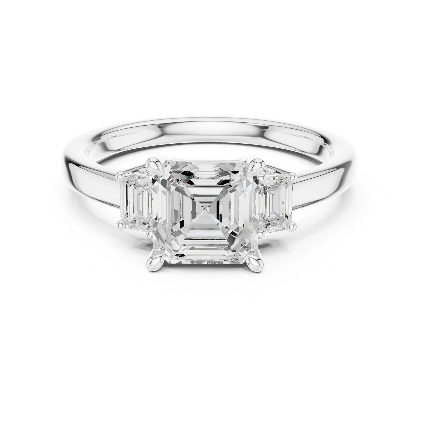 1.70ctw Asscher & Emerald Shaped Diamond Three-Stone Engagement Ring in Yellow Gold