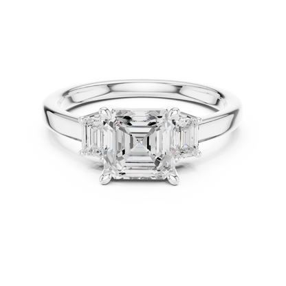 1.70ctw Asscher & Emerald Shaped Diamond Three-Stone Engagement Ring in Yellow Gold