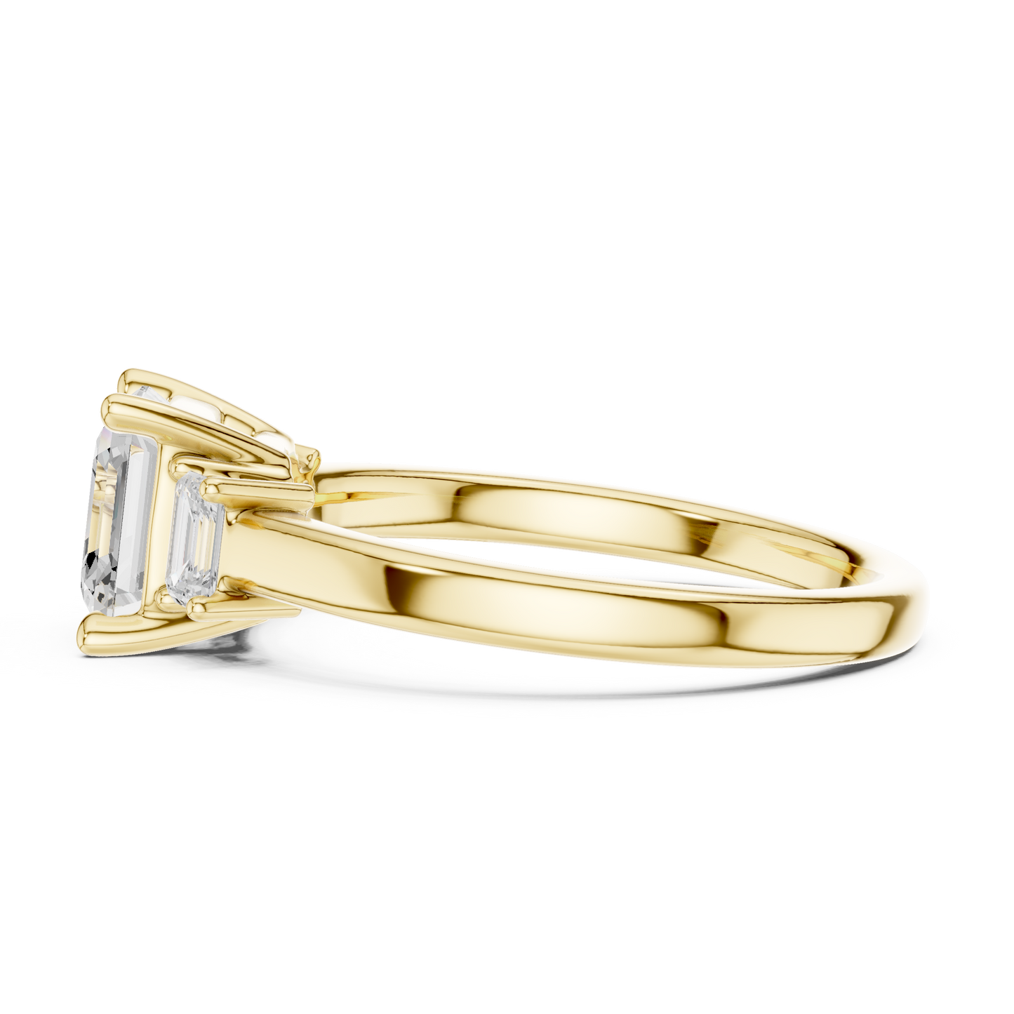 1.70ctw Asscher & Emerald Shaped Diamond Three-Stone Engagement Ring in Yellow Gold