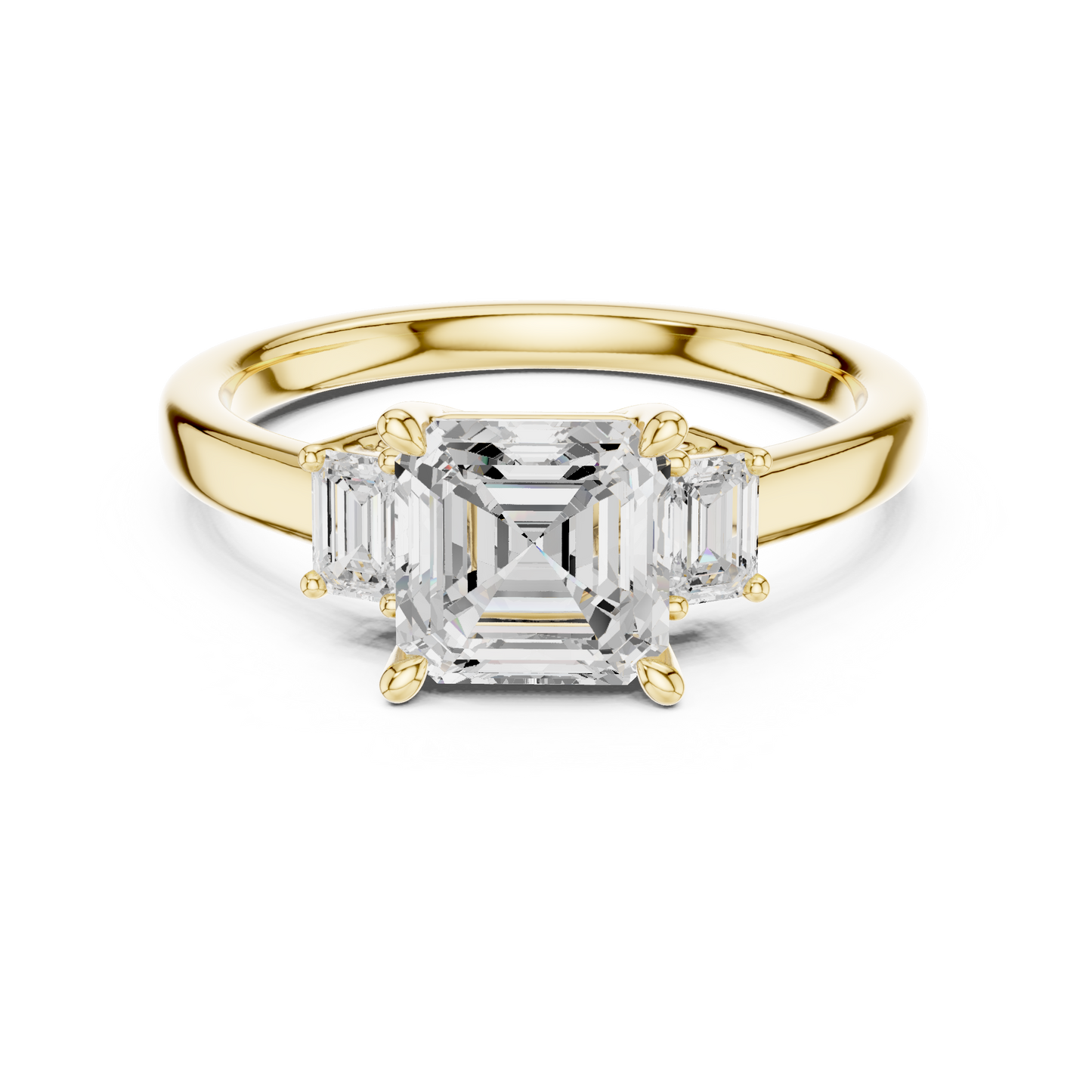1.70ctw Asscher & Emerald Shaped Diamond Three-Stone Engagement Ring in Yellow Gold