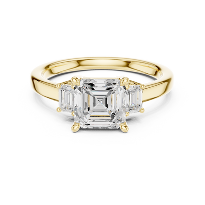 1.70ctw Asscher & Emerald Shaped Diamond Three-Stone Engagement Ring in Yellow Gold